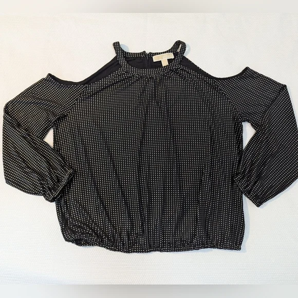 Michael kors cold shoulder smock long sleeve Black rhinestone size PXL. - Picture 4 of 9